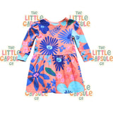 Minti Orange Dress with Blue Flowers