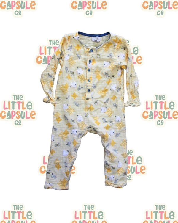 Peek Cotton Bumble Bee Long Sleeve Romper KL m