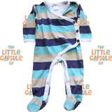 Love Henry Blue Striped Footed Romper