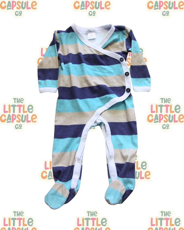 Love Henry Blue Striped Footed Romper