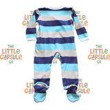 Love Henry Blue Striped Footed Romper