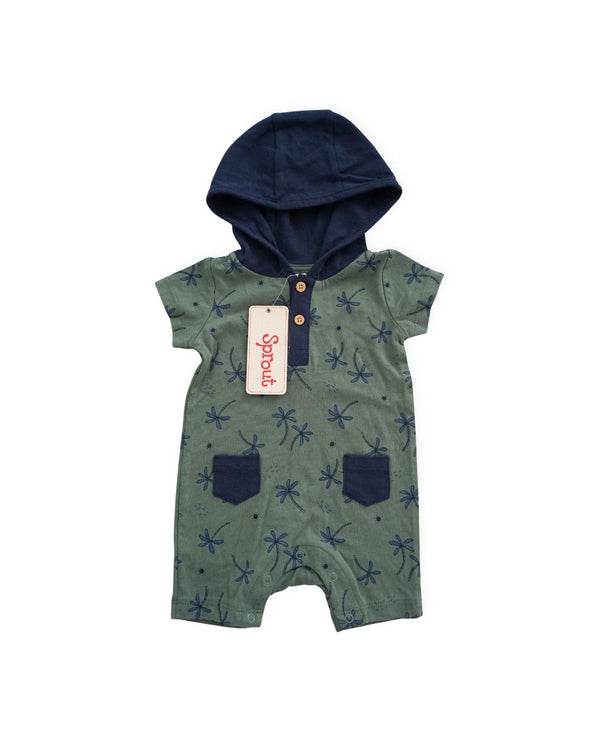 Sprout Green Palm Tree Hooded Playsuit