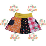 Oishi-M Bright Yellow Waistband Floral Patchwork Skirt
