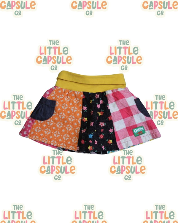 Oishi-M Bright Yellow Waistband Floral Patchwork Skirt