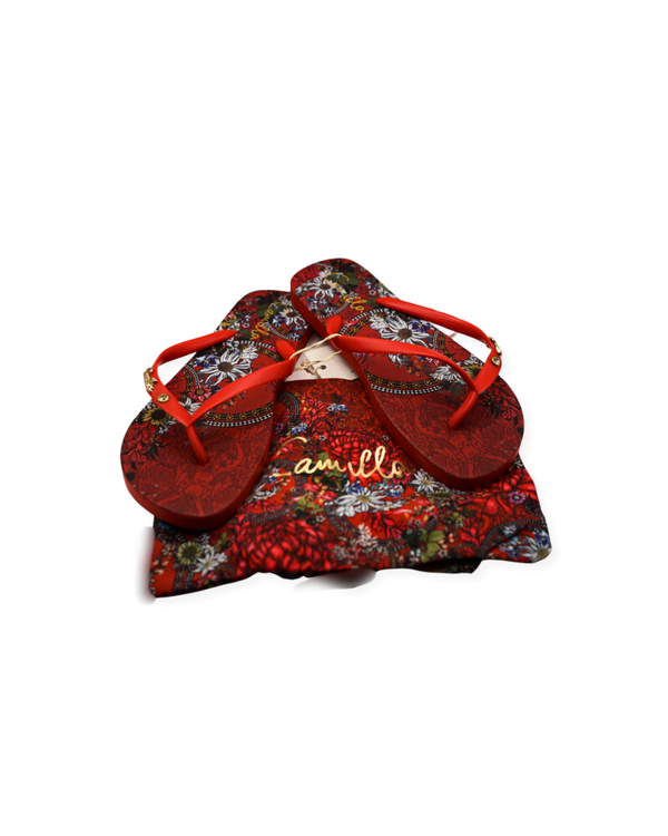 Camilla Red Floral Thongs