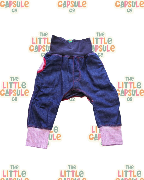 Oishi-m Denim & Pink Polka Dot Low Crotch Pants