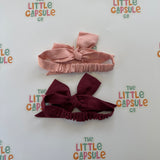 Handmade Linen Bow Headbands Set 2 (Pink & Plum)