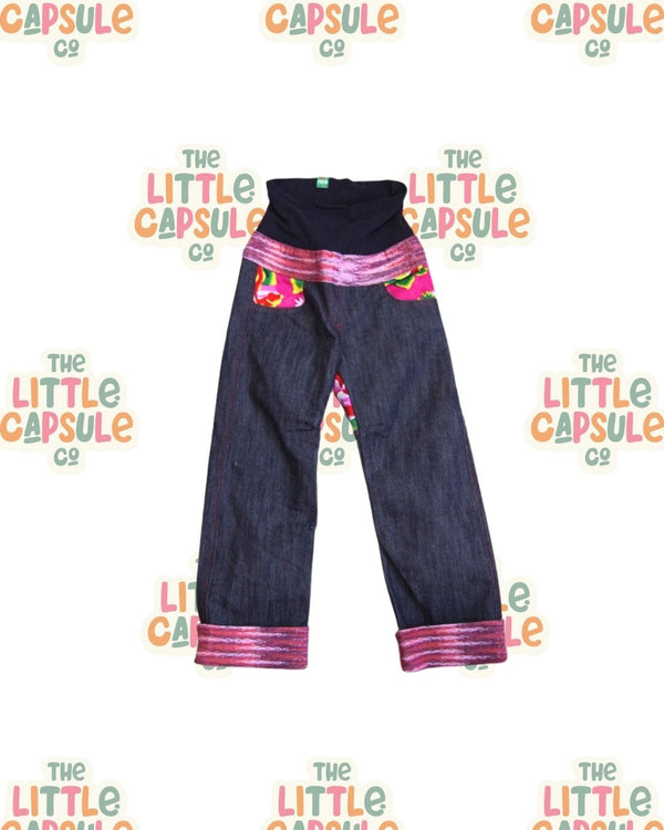 Oishi-m Denim Jeans with Pink Floral Patch
