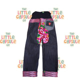 Oishi-m Denim Jeans with Pink Floral Patch