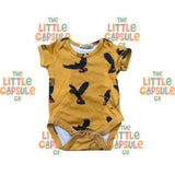 Dusty Road Apparel Mustard Bird Print Bodysuit