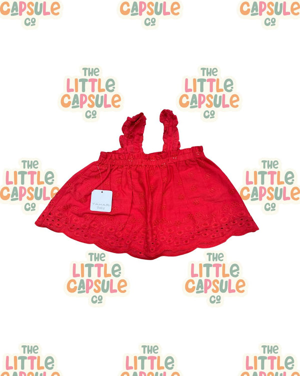 Tahari Red Pinafore Dress