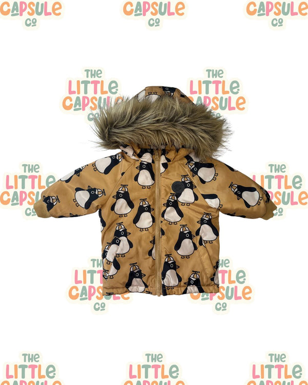 Huxbaby Penguin Puffer Jacket with Fur Hood