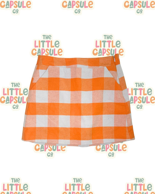 Seed Teen Orange Check Skirt