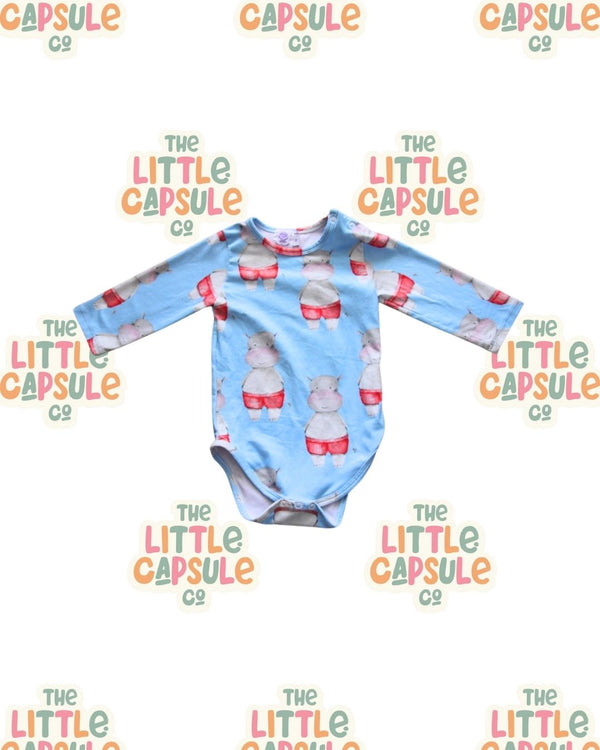 Cheeky Chickadee Long Sleeve Hippo Bodysuit
