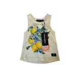 Rock Your Baby Cream Cotton Sleeveless Tee with Lemon Print