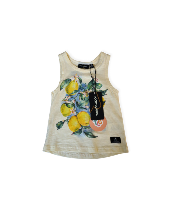 Rock Your Baby Cream Cotton Sleeveless Tee with Lemon Print