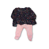 Bebe Pink Tights & Blue Floral Blouse Set