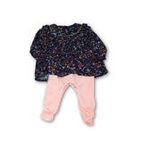 Bebe Pink Tights & Blue Floral Blouse Set