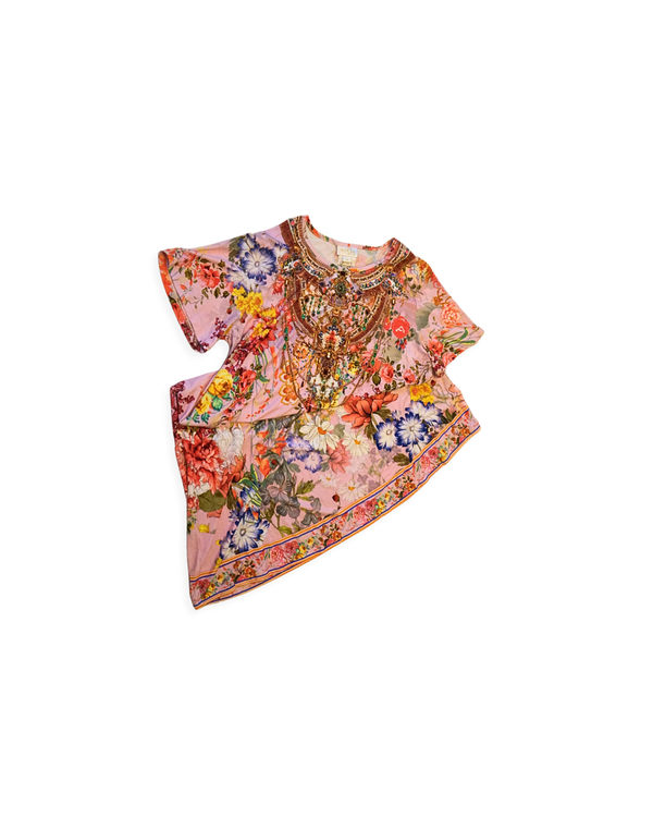 Camilla Pink Floral Cotton Dress with Gem Embellishments