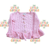 Ralph Lauren Pink Cable Knit Cardigan with Frill