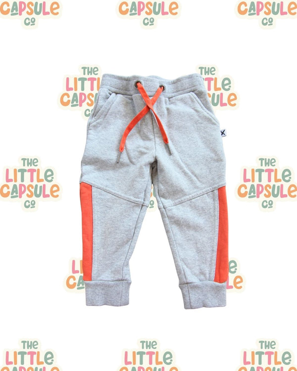 Minti Grey Fleece Trackies with Orange Stripe