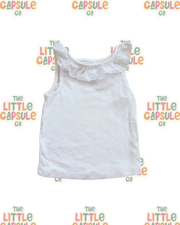 Country Road White Lace Collar Singlet Top