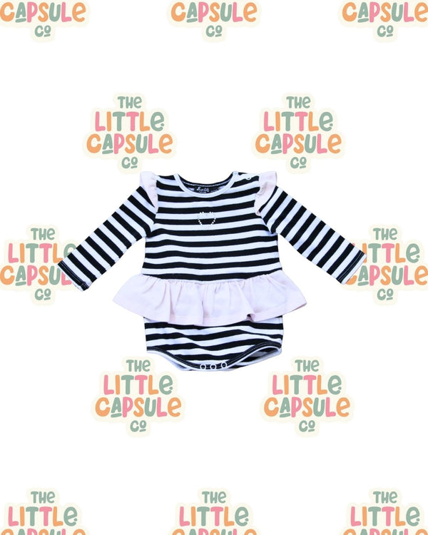 Bardot Junior Striped Bodysuit with Diamanté Heart