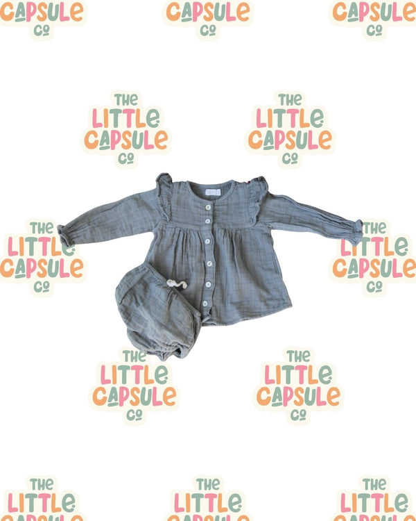 Jamie Kay Grey Raw Cotton Dress with Bloomers