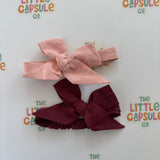 Handmade Linen Bow Headbands Set 2 (Pink & Plum)