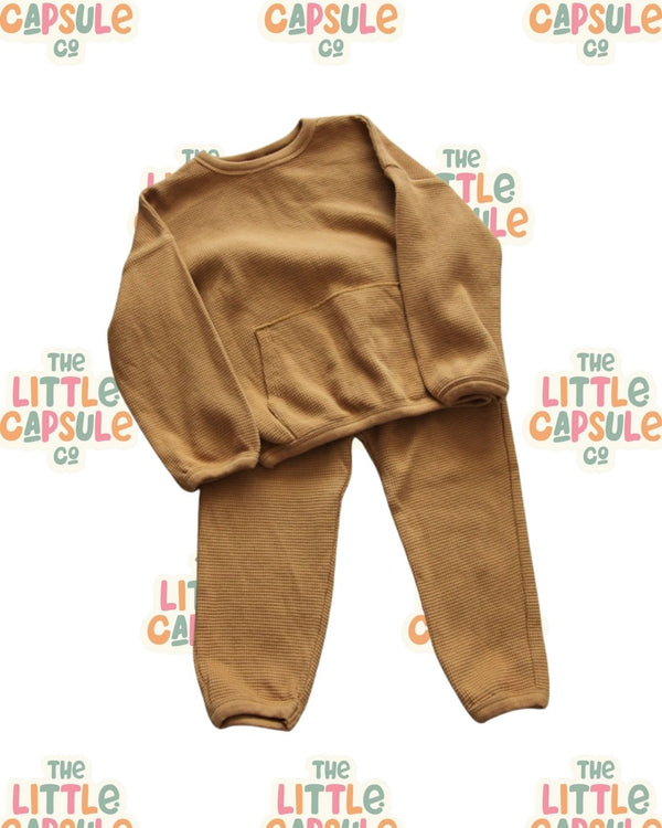 Quincy Mae Taupe Waffle Cotton Two-Piece Set