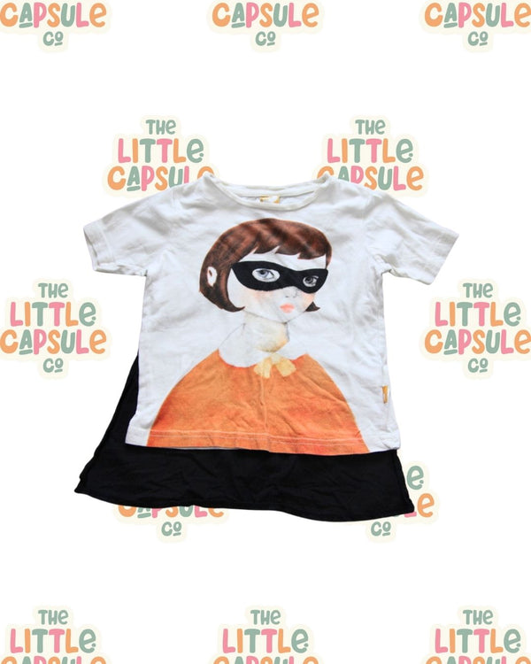 Rock Your Kid Masked Girl Tee with Black Cape