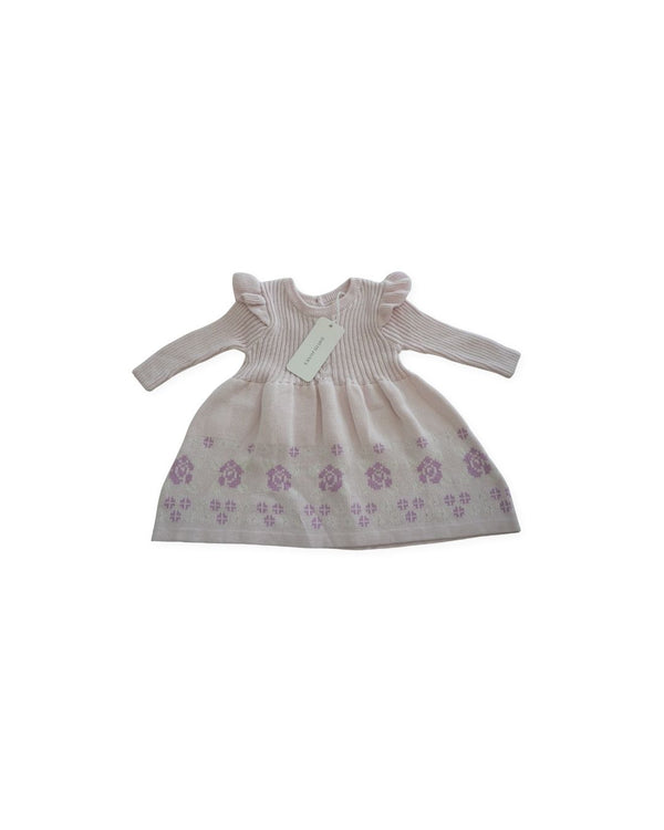 David Jones Lilac Rib Knit Dress with Frills & Roses