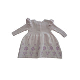 David Jones Lilac Rib Knit Dress with Frills & Roses