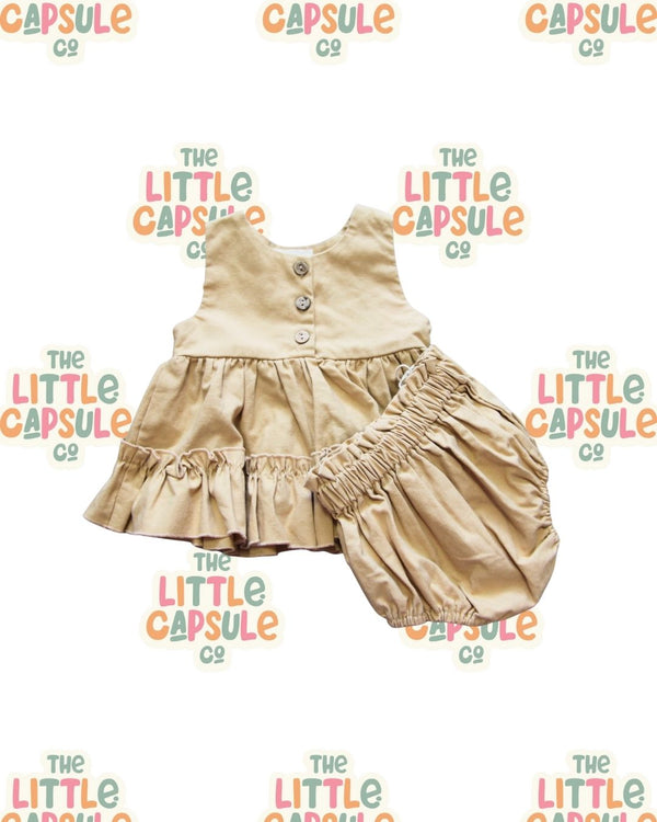 Little Peachy Tan Cotton Dress with Bloomers