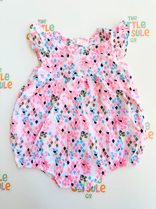 Milky Bright Geometric Pink Playsuit