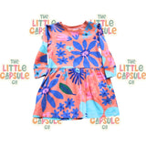 Minti Orange Dress with Blue Flowers