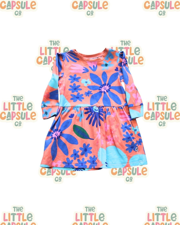 Minti Orange Dress with Blue Flowers