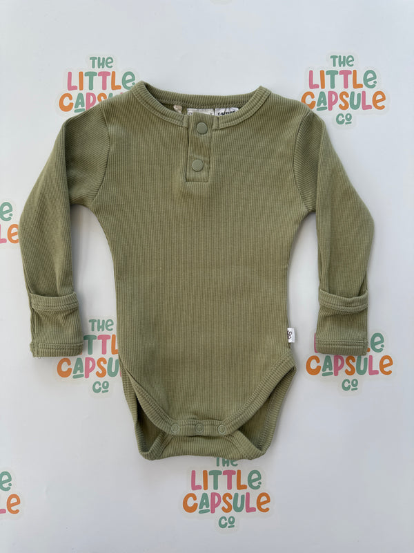 Snuggle Hunny Olive Green Long Sleeve Bodysuit