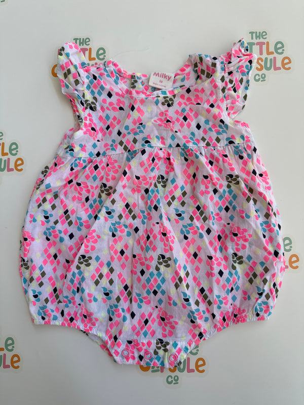 Milky Bright Geometric Pink Playsuit