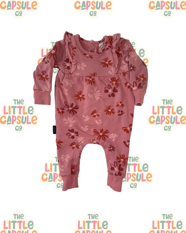 Tiny Tribe Pink Floral Frill Romper